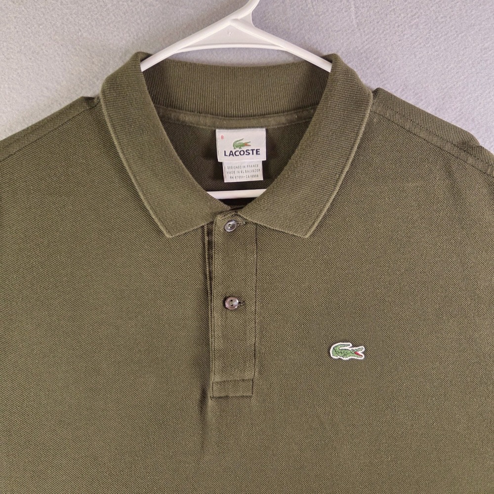 Lacoste Mens Olive Green Short Sleeve Pique Cotton Polo Shirt Size 8 3XL Sporty